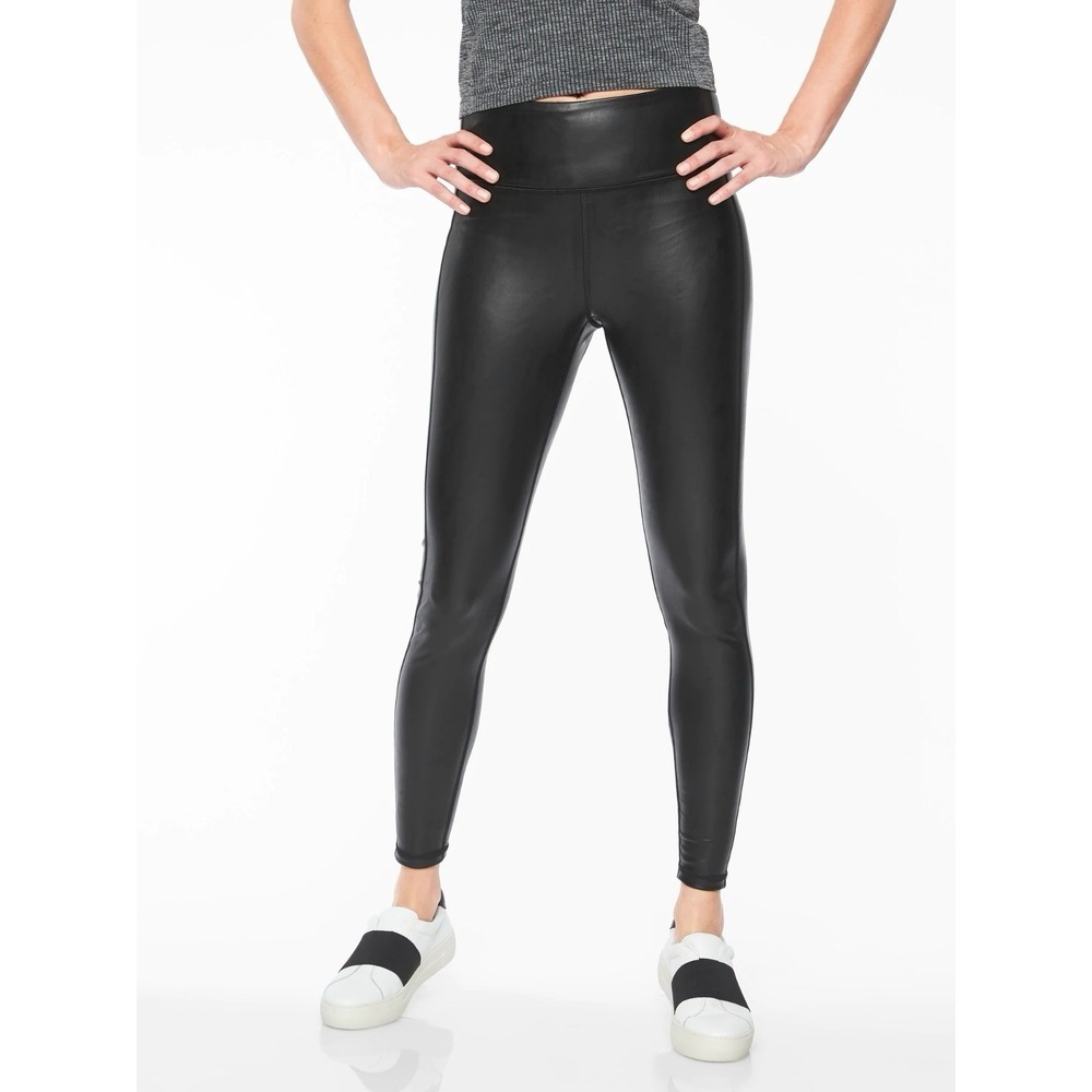 Athleta Delancey Gleam Tight Women Large Black Faux Leather Coated Leggings